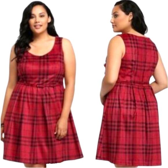 TORRID Plus Size Brushed Fox Suede Plaid Skater dress Size 18 - Picture 1 of 16
